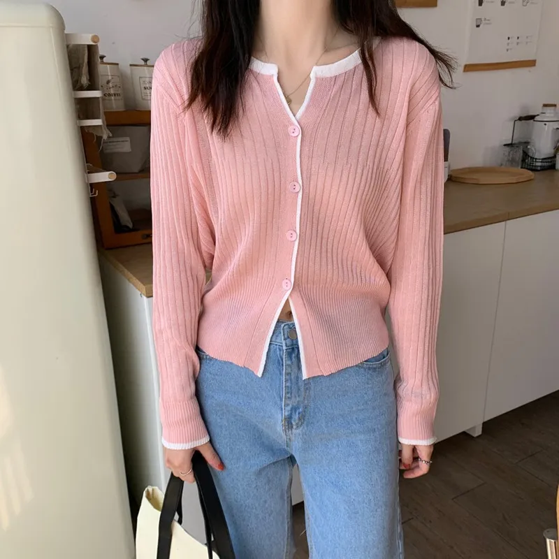 

Женский однобортный Кардиган PLAMTEE, винтажный вязаный Повседневный Топ контрастных цветов из вискозы с круглым вырезом, осень 2022