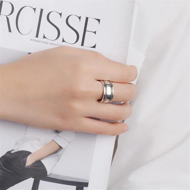 

New Thai Silver Atmsphere Leaf 925 Sterling Silver Jewelry Personality Middle Mooth Leaves European Style Opening Rings SR428