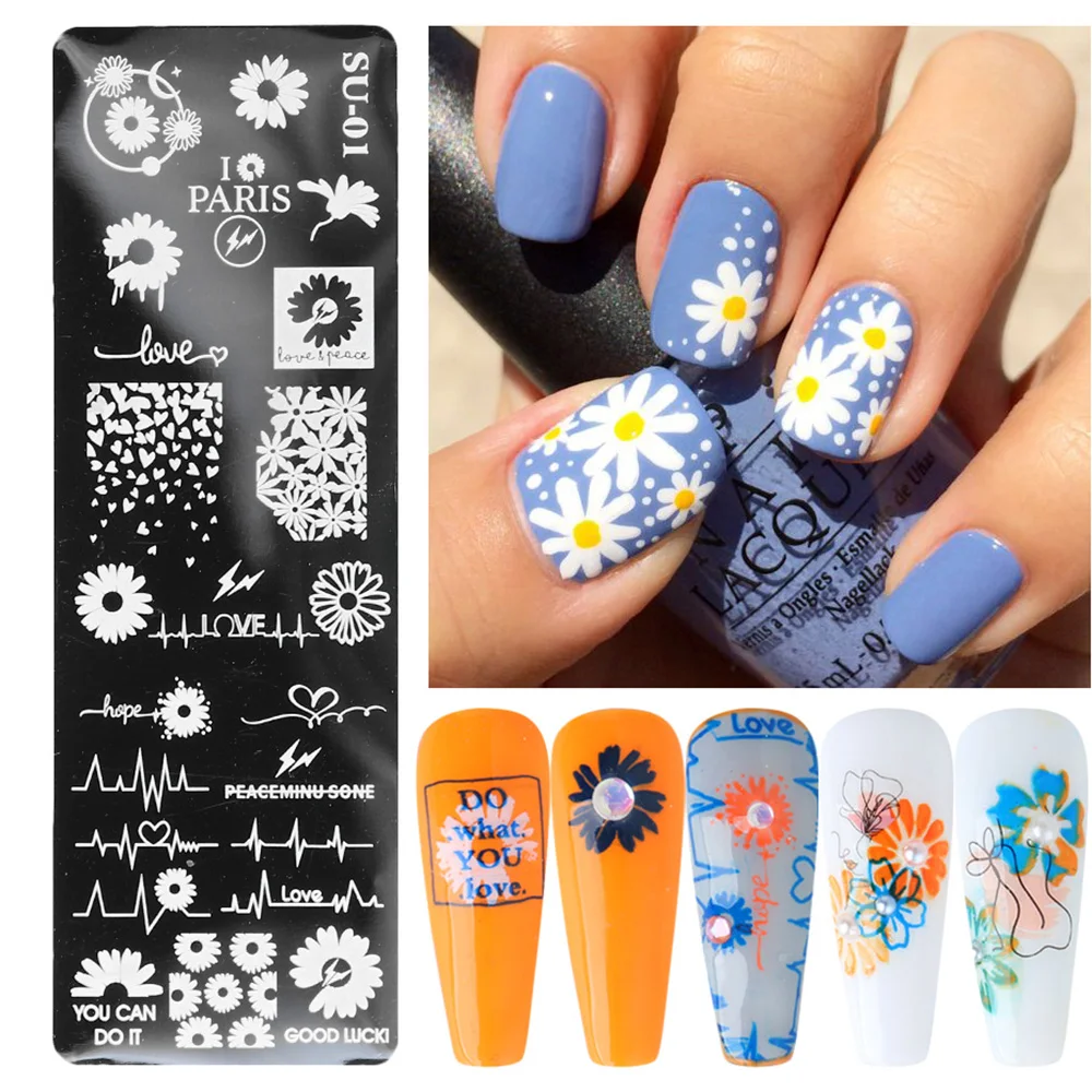 Manicure Polish Printing Letters Nail Art Stamp Stencils Stamping Plates Abstract Nail Templates Flowers