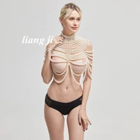 body chain sexy bikini pearl chest wrapping chain multilayer tassels bra chain beach outfit chest chain bride shawl hand beading