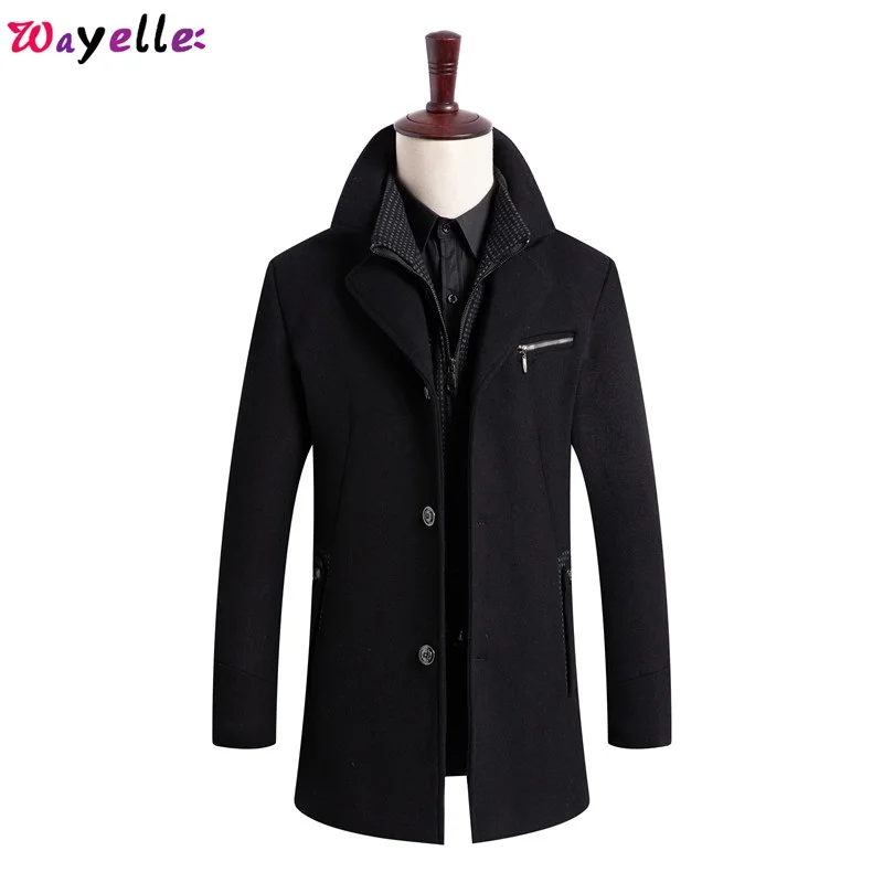 Зимнее шерстяное пальто для мужчин 2019 Новое деловое повседневное плотное со