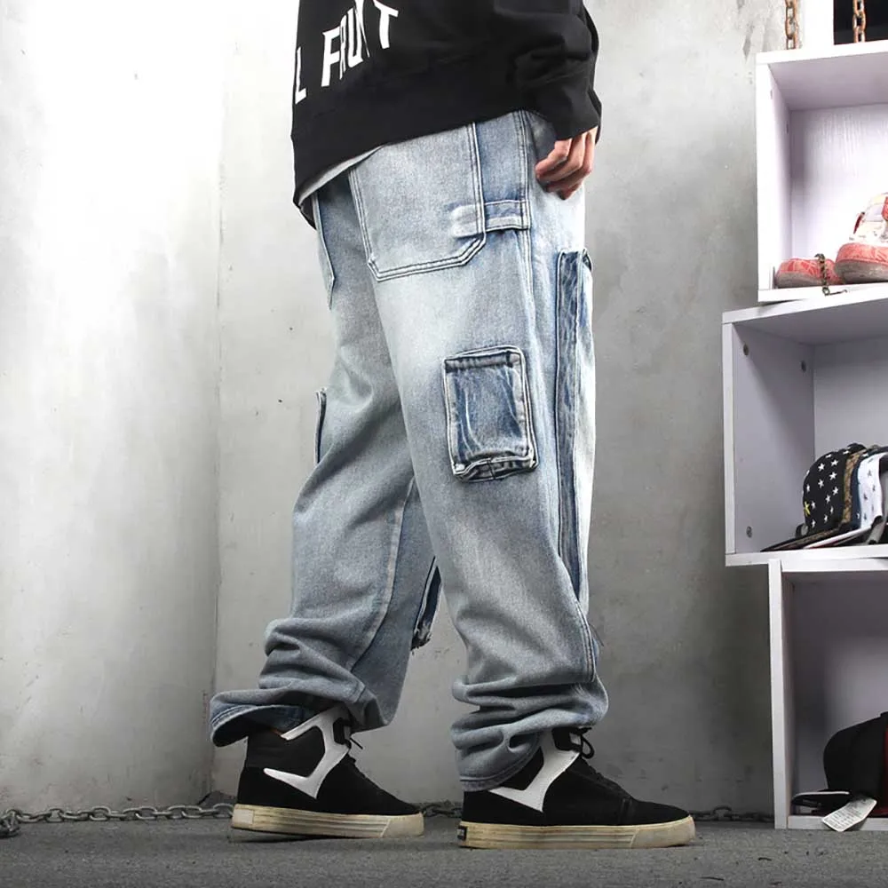 New Fashion Cargo Jeans Men Casual Denim Pants Loose Baggy Straight Trousers Streetwear Hiphop Harem Jeans Men Clothing
