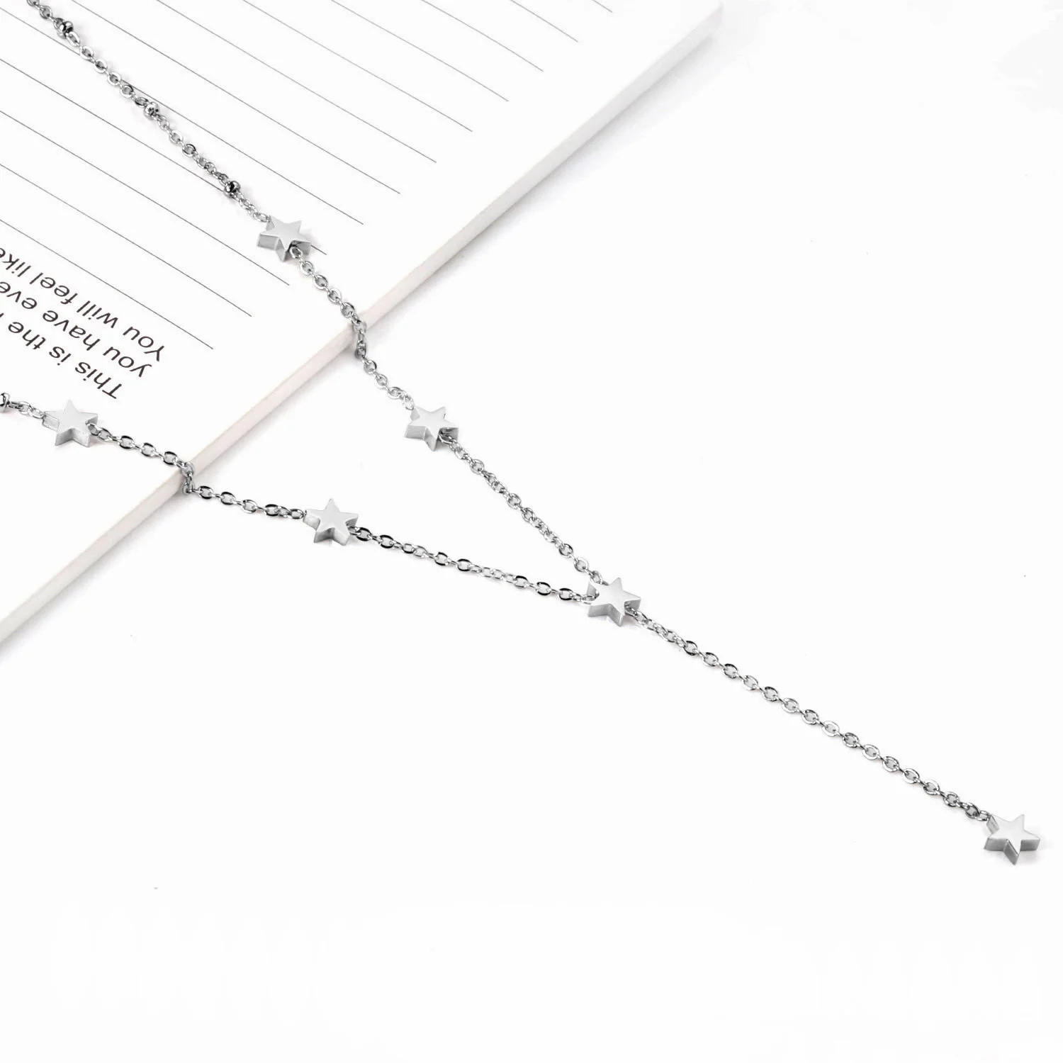 

LUXUKISSKIDS 49cm+5cm Long Necklace Women Punk Style 6mm Gold Color Star Pendant Necklaces Inoxidable Mujer Tasesel Jewelry