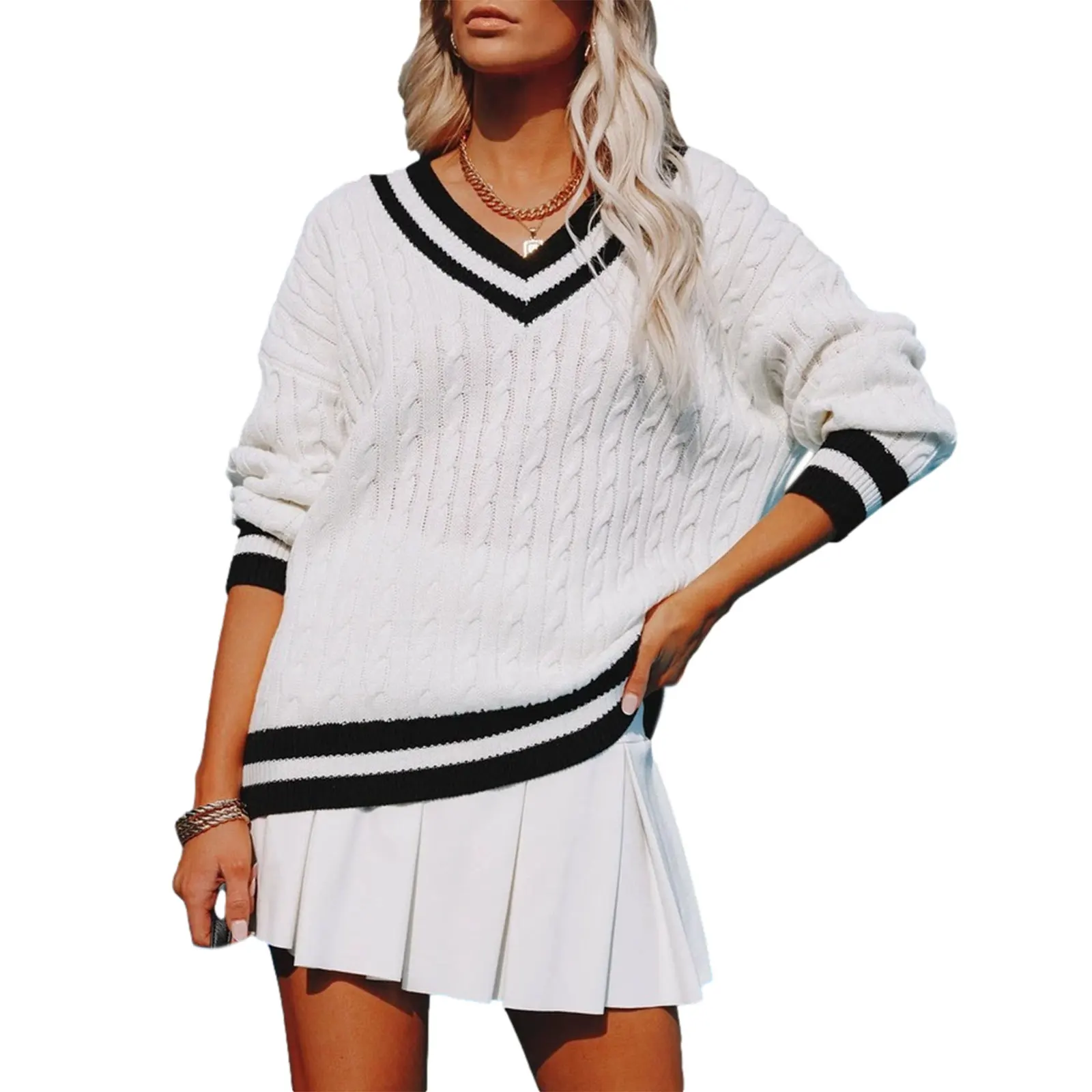 

Джемпер женский вязаный с V-образным вырезом и длинным рукавом