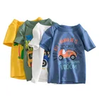 От 2 до 9 лет футболка для мальчиков детская хлопковая летняя одежда с короткими рукавами с изображением животных, динозавров, акул KF918