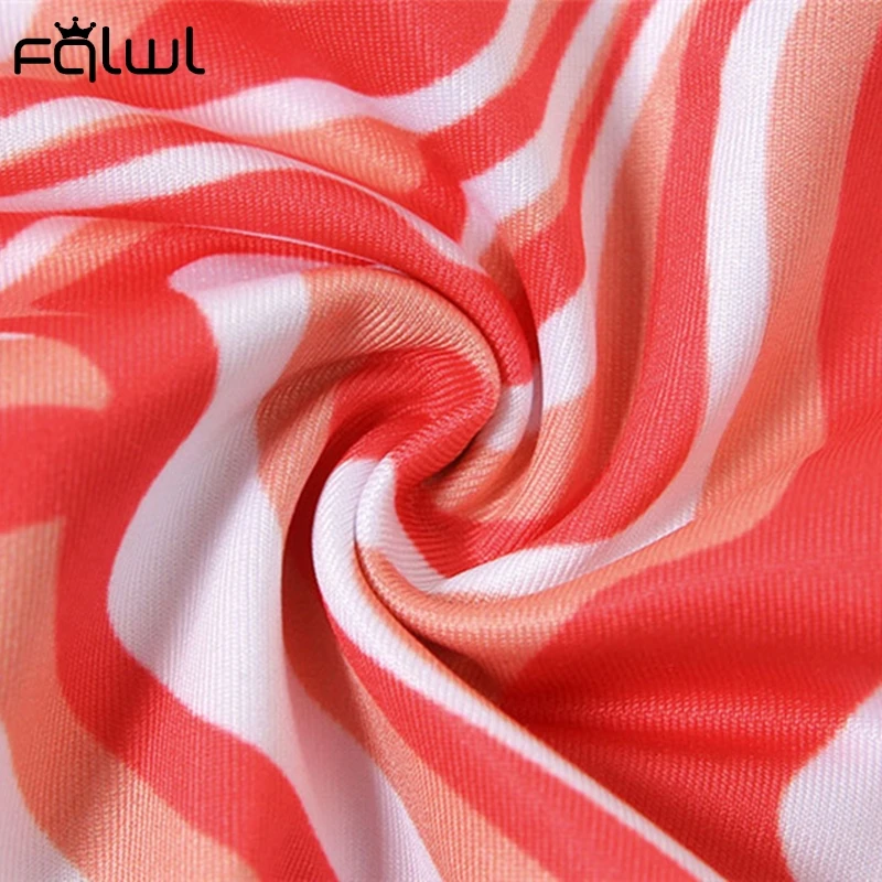 

FQLWL Summer Red Striped Print Long Sleeve Backless Crop Top And Shorts Sets Women Sexy Bodycon Club Party 3 Piece Sets Outfits