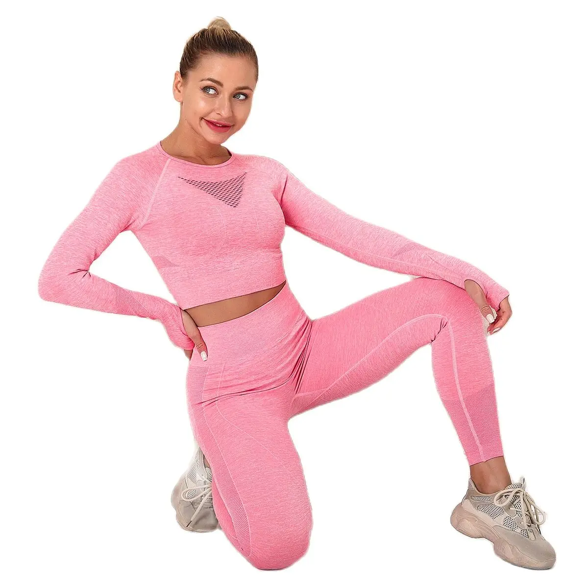 

European And American Seamless Yoga Clothes Female Beauty Back Hollow Four-Piece Sports Running Fitness Pants Women