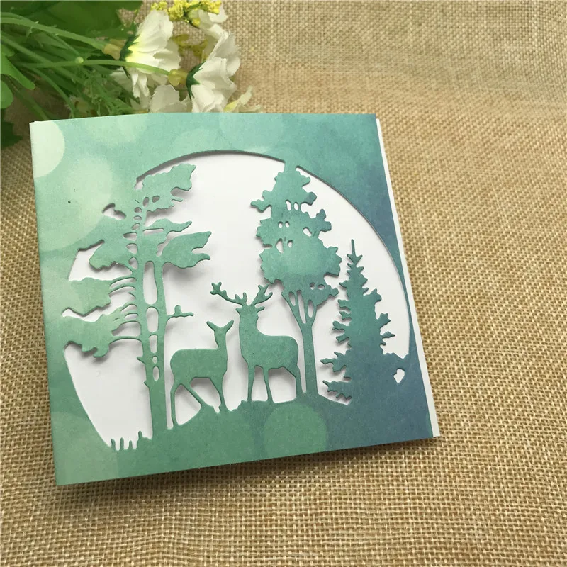 Happy Christmas Tree Animal Deer Frames металлические режущие штампы высечки для скрапбукинга DIY