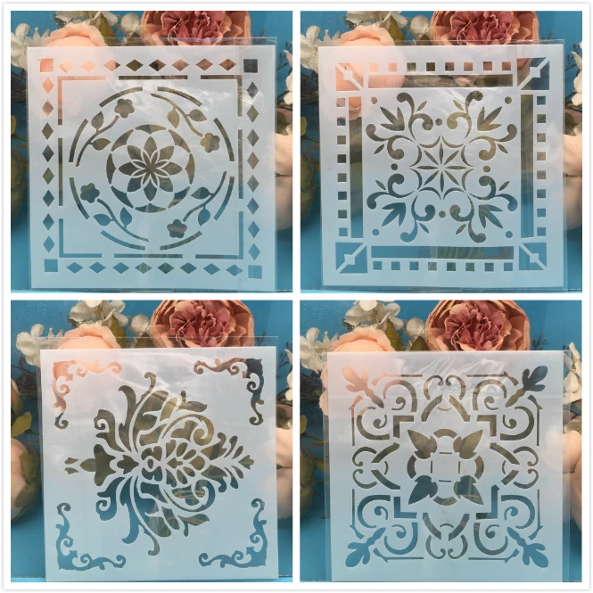 4 шт./лот 15 см листья квадратные самодельные слойные трафареты настенная живопись