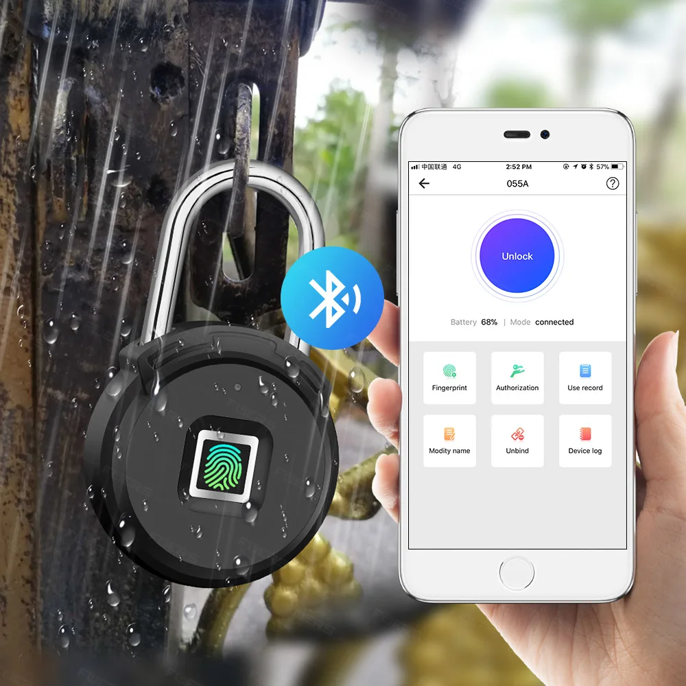 

FUERS Bluetooth Fingerprint Unlock Door Padlock Portable Smart Home Waterproof Keyless Lock USB APP Control Android IOS Phone