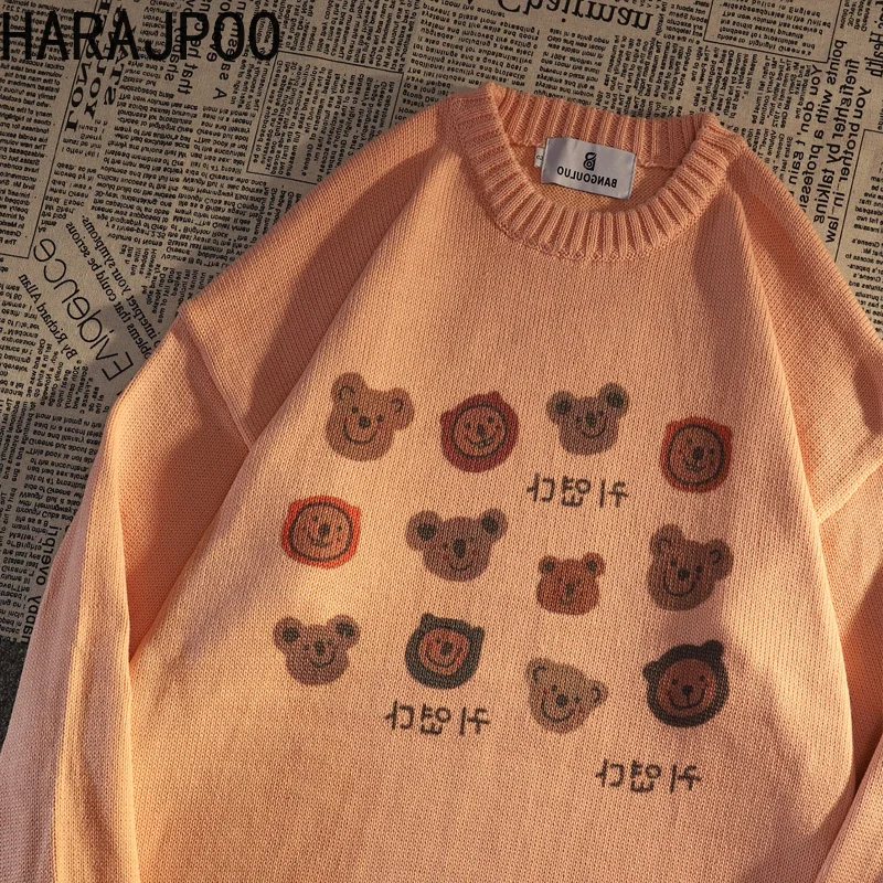 

Пуловер Harajpoo женский с мультяшным принтом, винтажный трикотажный свободный свитер с длинным рукавом и круглым вырезом в японском стиле, осе...