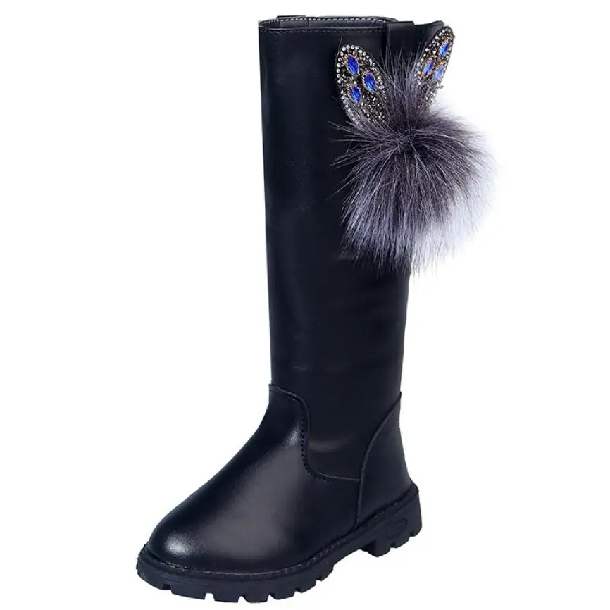 

Children Knee Length Boots Plush Fur Girls Shoes Fashion Children Martin Boots 2020 Autumn Winter Princess Girls snow Boots