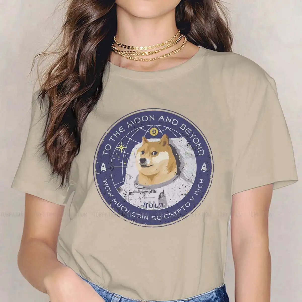 

To the Moon Badge Fashion TShirts Dogecoin DOGE Crypto Virtual Currency Female Style Streetwear T Shirt Round Neck 4XL