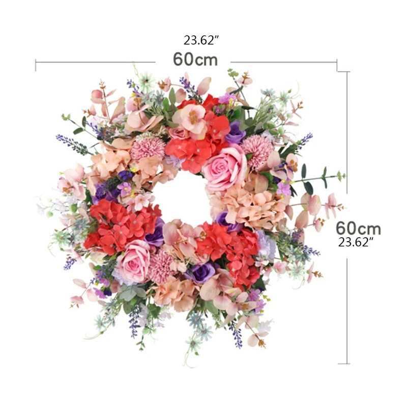 

Artificial Silk Rose Hydrangea Spring Wreath Farmhouse Wedding Front Door Decor