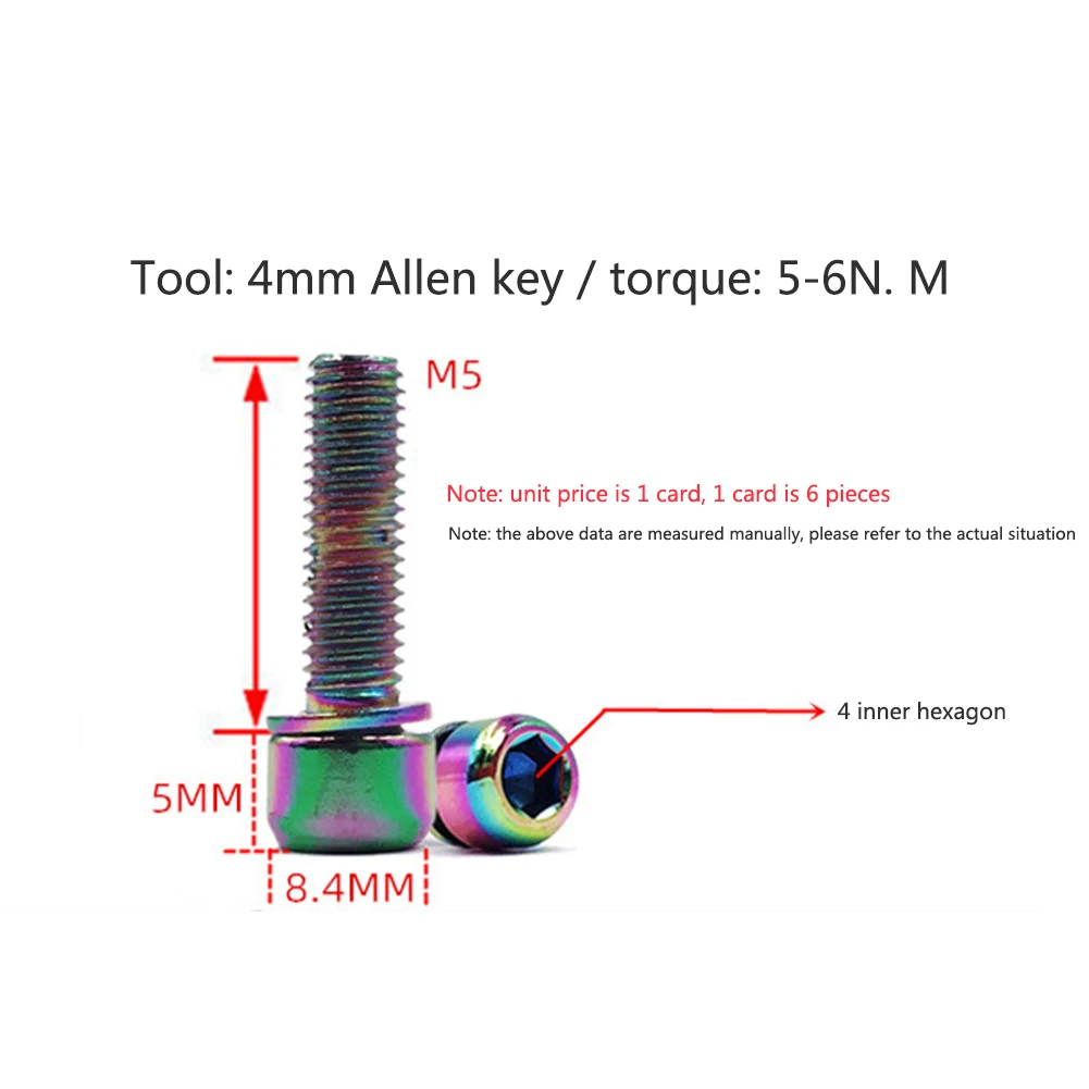 

6pcs Stainless Steel Screws Bolts With Washer M5*18mm Bike Stem Bolts Titanium Allen Head MTB Stem Screws For Bicycle Handlebar