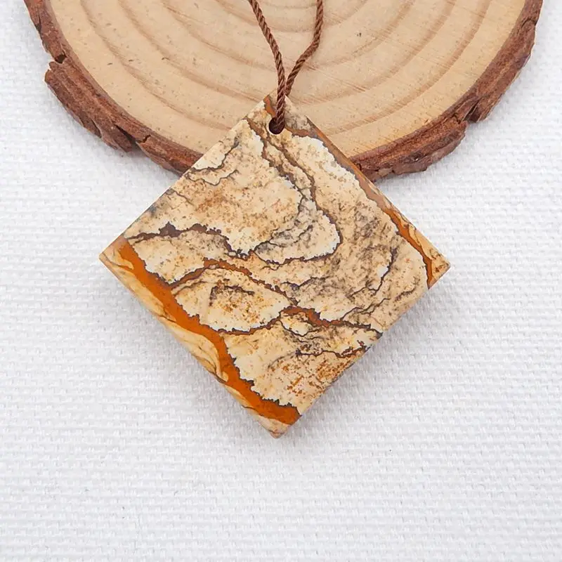 

Natural Stone Picture Jasper Gemstone Fashion Pendant Bead 39x39x6mm 12g