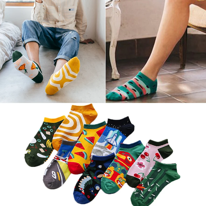 

Spring Trendy Happy Socks Men Cotton Boat woman Socks Interest Funny Originality Series Harajuku Ankle Sock Animal Fruit