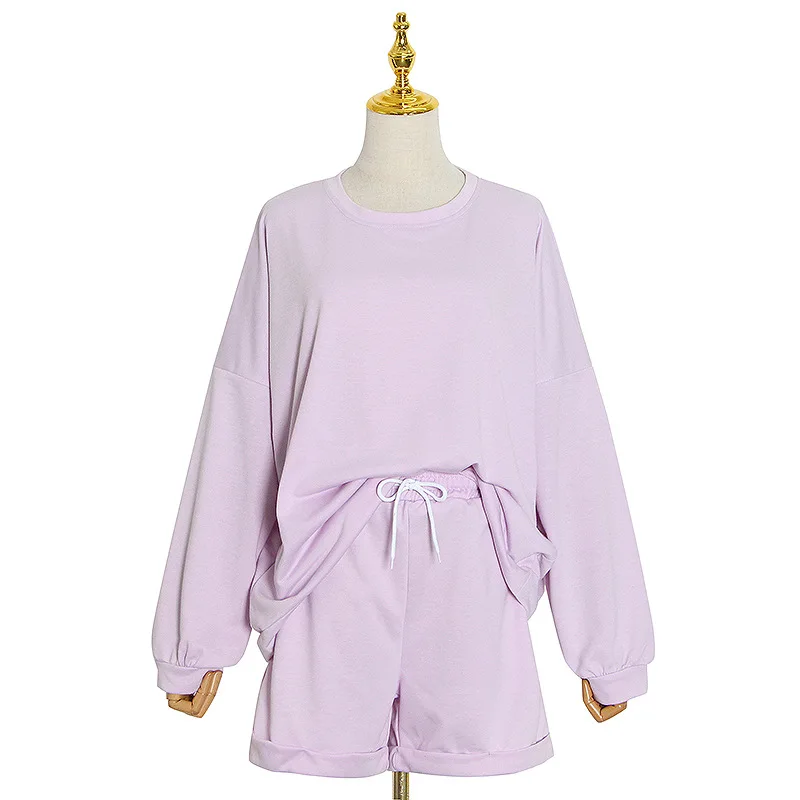 

Fashion casual round neck loose sweater high waist elastic wide leg shorts casual Outfits