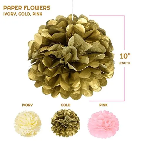 21 шт./набор Золотой розовый слоновая кость бумажная помпон и фонарик для декорации вечеринки "Детский душ" для девочек.