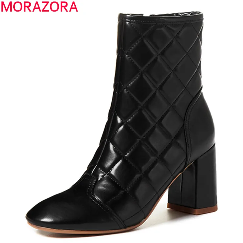 Женские ботильоны из натуральной кожи MORAZORA черные однотонные на толстом высоком