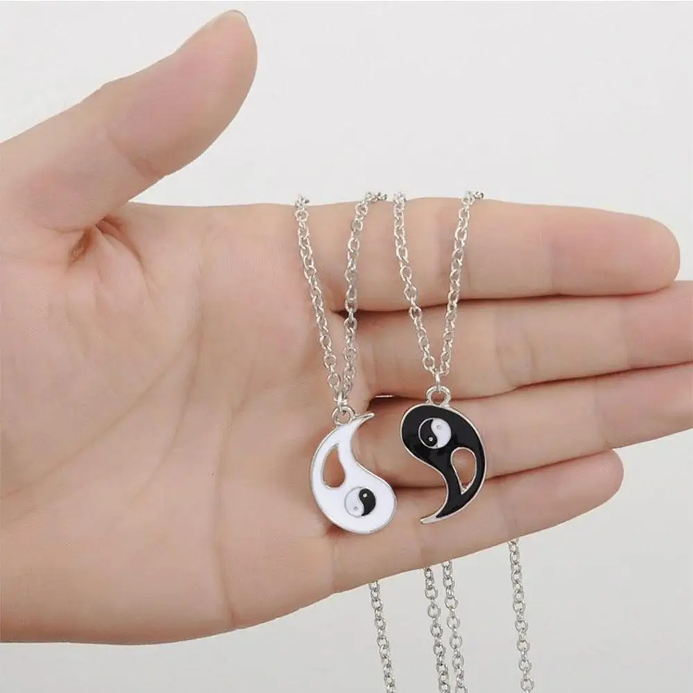 Tai Chi Yin Yang Couple Bracelets Necklaces Set Alloy Pendant Adjustable Braid Chain Bracelet Matching Lover | Украшения и