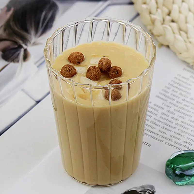 

Transparent Striped Coffee Cup Glass Cold Water Cup Milkshake Glass Milk Cup Juice Cola Milk Tea Beer Glass Healthy Drinkware