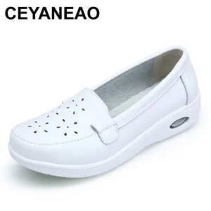 CEYANEAOВсесезонная женская обувь на мягкой платформе черного и белого цвета; Обувь для медсестры; Женская обувь из натуральной кожи E128