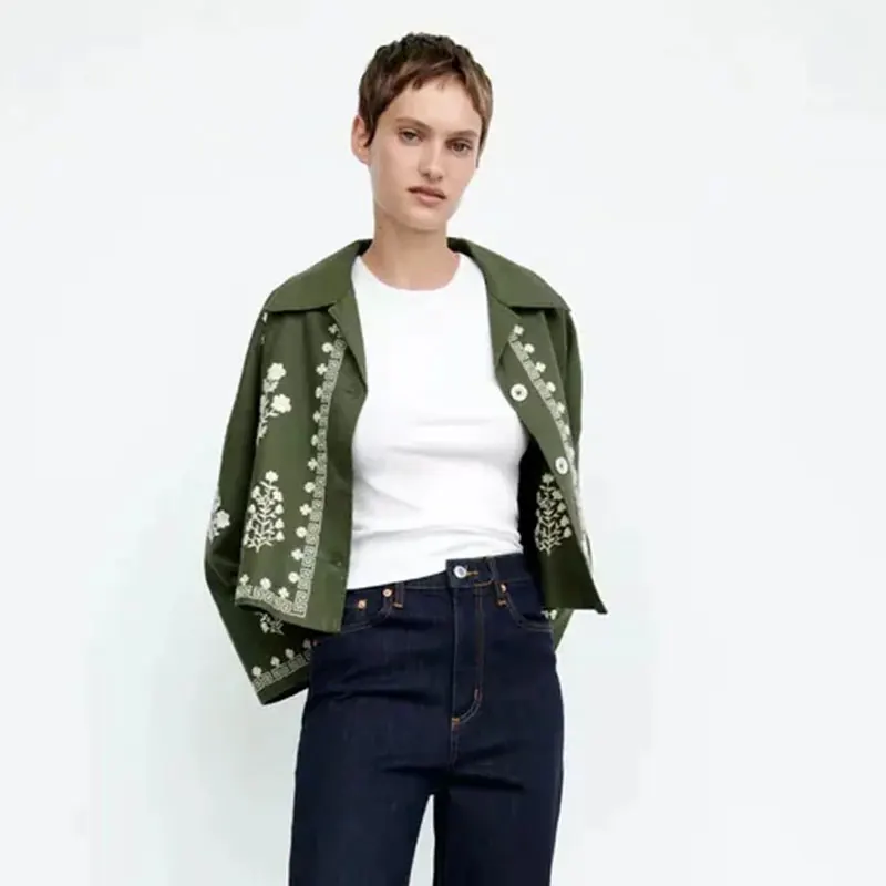 

Nlzgmsj Za Shirts Women 2021 Green Emboridery Flower Autumn Blouse Women Casual Ladies Tops Fashion Shirts Women 202108
