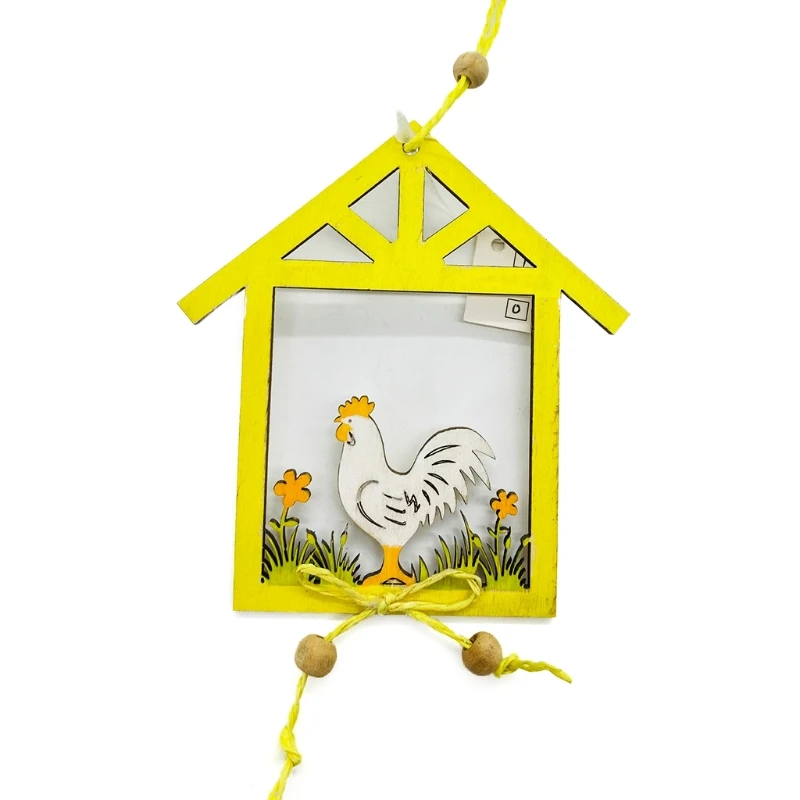 

4pcs Wooden House Bunny Duck Sheep Hanging Pendant Ornaments Easter Decoration