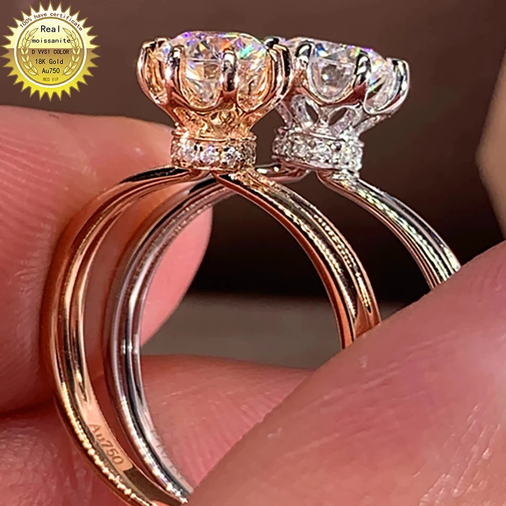 

10K Au417 White Gold Ring Wedding Party Engagement Ring 1 2 3 4 5 Ct Round Moissanite Diamond Ring Bouquet Flower Crown Trendy