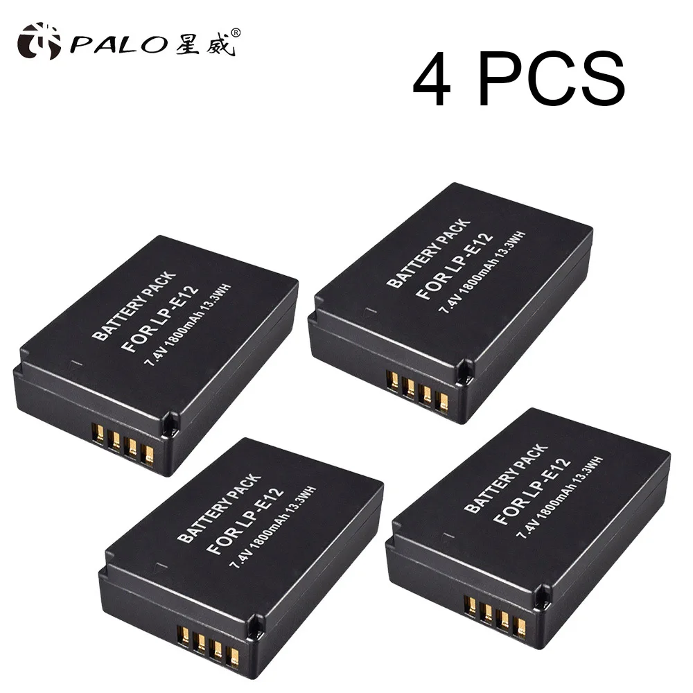 2 шт 1800mAh LP-E12 LP E12 LPE12 литий-ионная батарея+ lcd USB двойное зарядное устройство для Canon EOS M50, EOS M100, 100D Kiss X7 Rebel SL1 камеры - Цвет: 4pcs battery