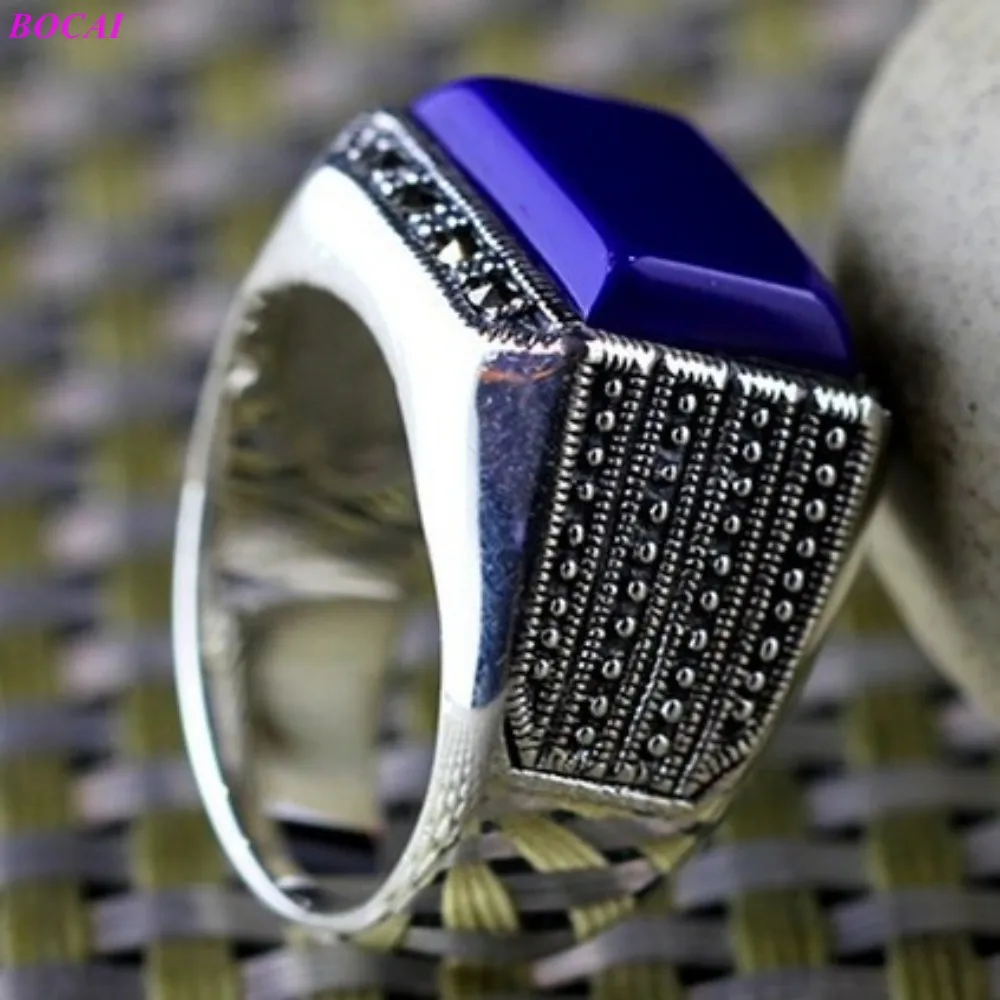 

BOCAI S925 sterling silver rings for men and women 2020 new fashion jewelry Thai silver men's Lapis Ring
