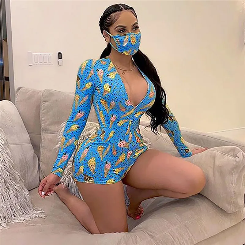 

Autumn winter sexy black bodysuits skinny buttons long sleeve bodysuit women 2020 fashion body mujer printed skinny jumpsuits