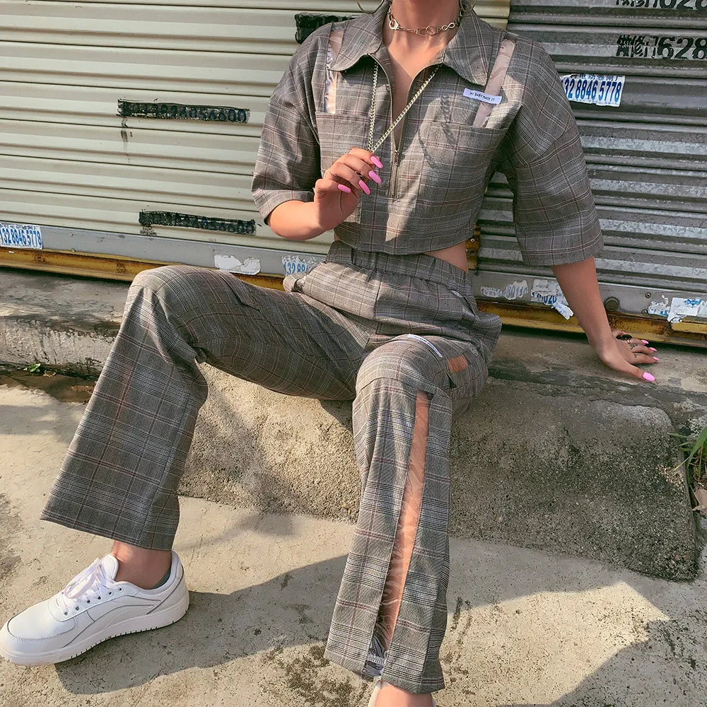 Женский комплект из двух предметов клетчатая рубашка и повседневные Прямые