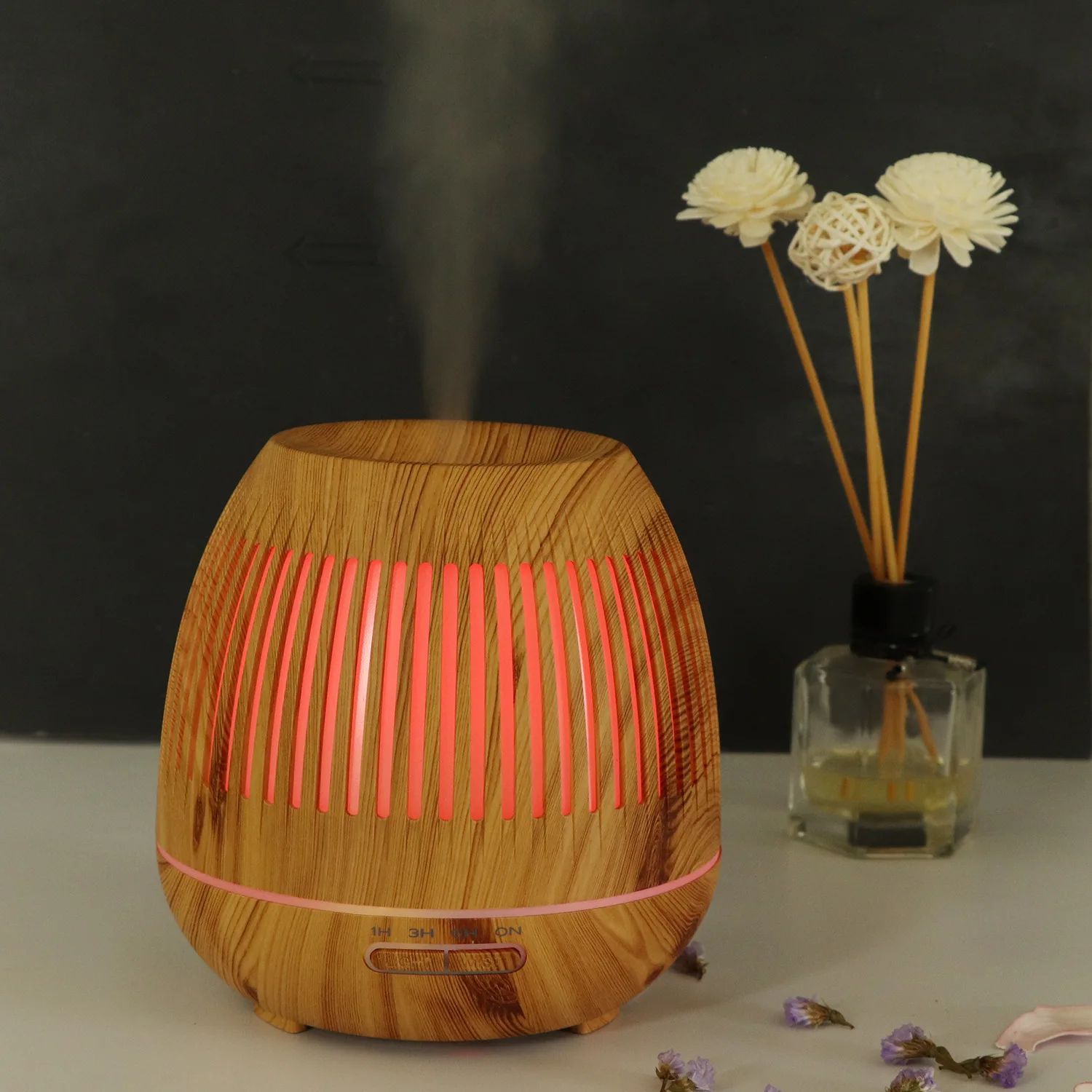 

WIFI Remote Control Air Purifier with Seven LED Color Humidifier Large Capacity 400ML Aroma Diffuser Woodgrain Style