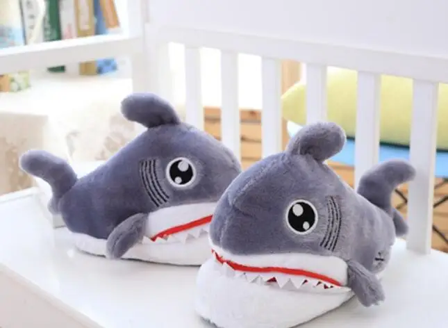 

Funny Shark slippers Women Winter Slippers Flock Short plush House shoes women Cute cartoon Bedroom slippers Flat Soft Bottom