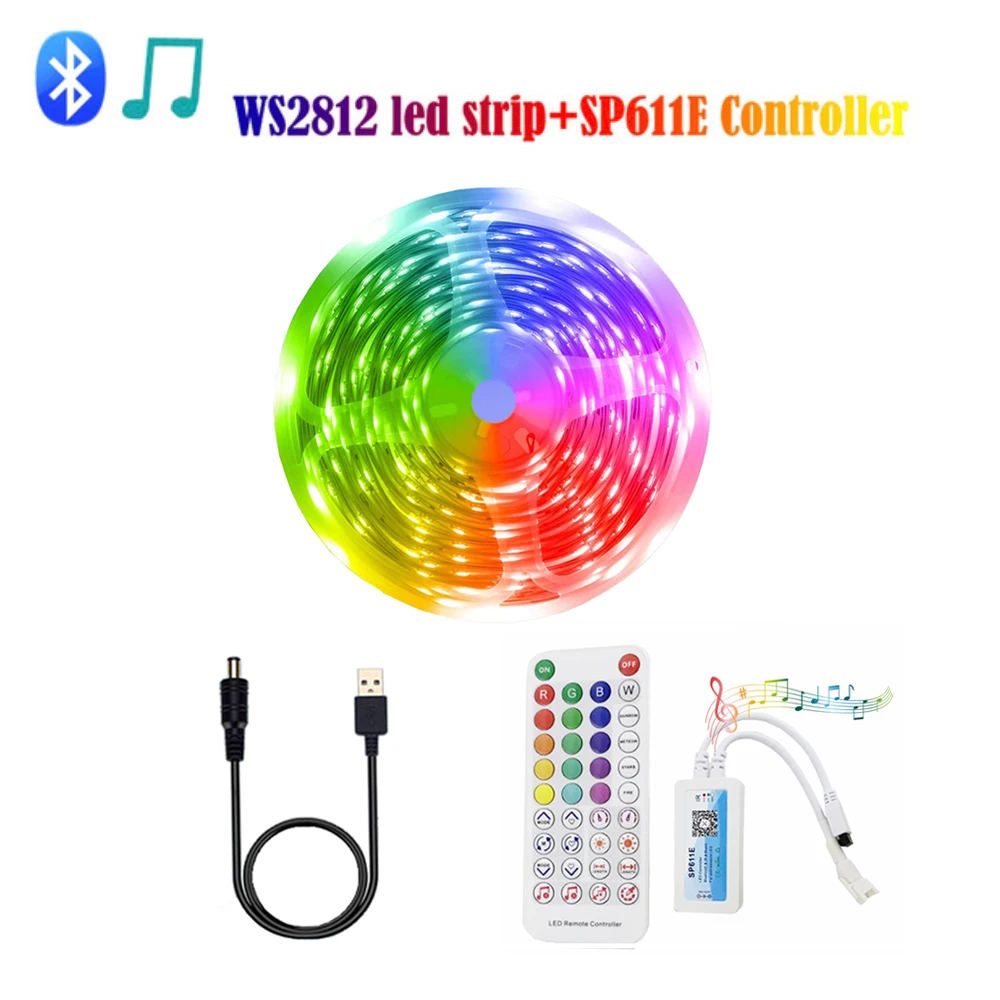 

5V USB WS2812B Led Strip Light WS2812 RGB IndividuaIIy Addressable Light SP611E Bluetooth Music App IR Controller DC 5V