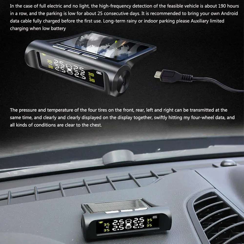Автомобильный датчик давления в шинах USB или солнечная зарядка системы мониторинга давления ЖК-дисплей 4 внешних датчика автомобиля TPMS