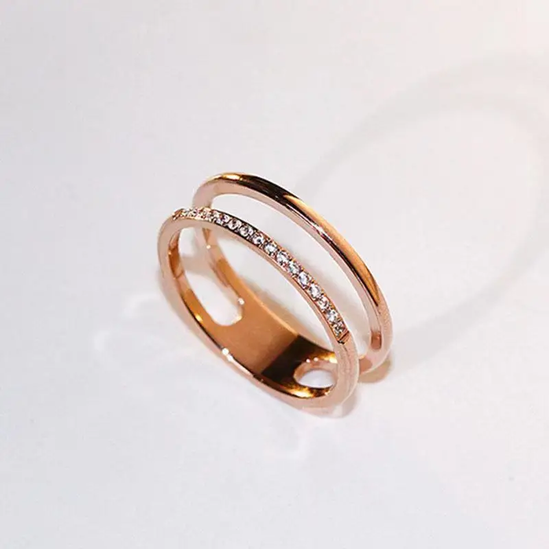 

Hollow out Double Diamond Rings For Women square Titanium Stainless Steel Wedding Couples Girlfriend Engagement Jewelry Gift