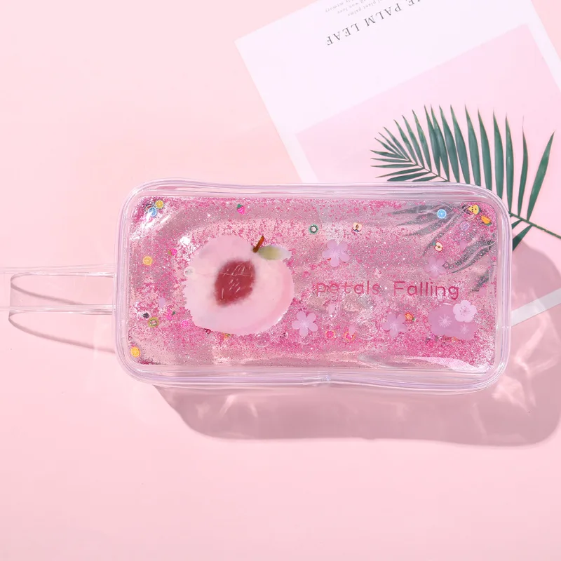 

Cute Peach Transparent Pencil Case Large Capacity Supplies Stationery Gift Tools Storage Back To School