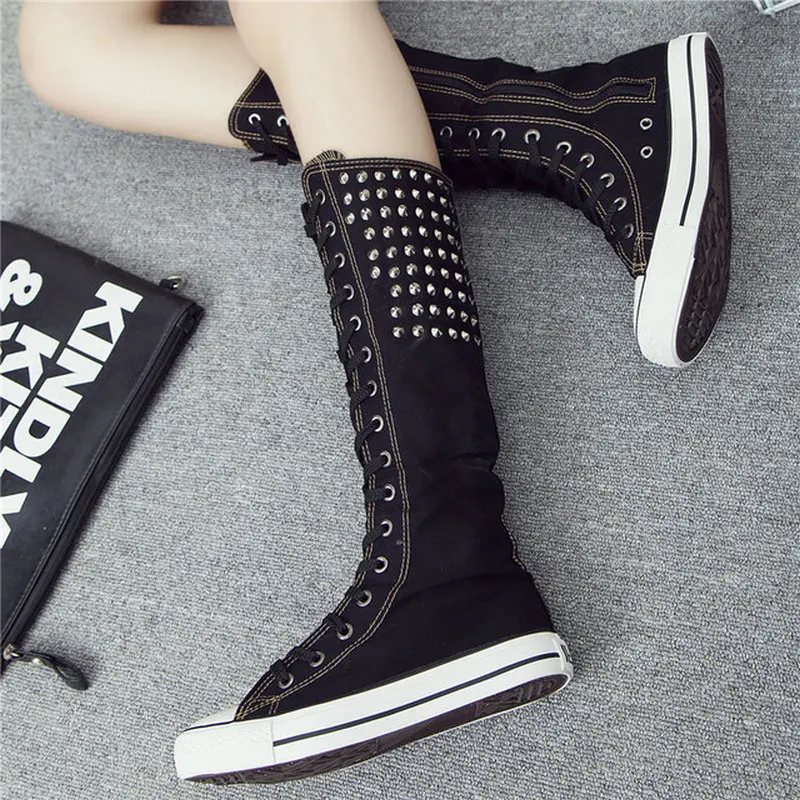 Большие размеры 35 43 новые модные женские высокие ботинки на молнии с заклепками