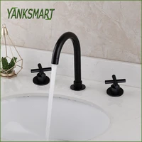 yanksmart matte black bathroom faucet basin sink deck mounted bathtub faucets 3 hole double handle hot and cold mixer water tap