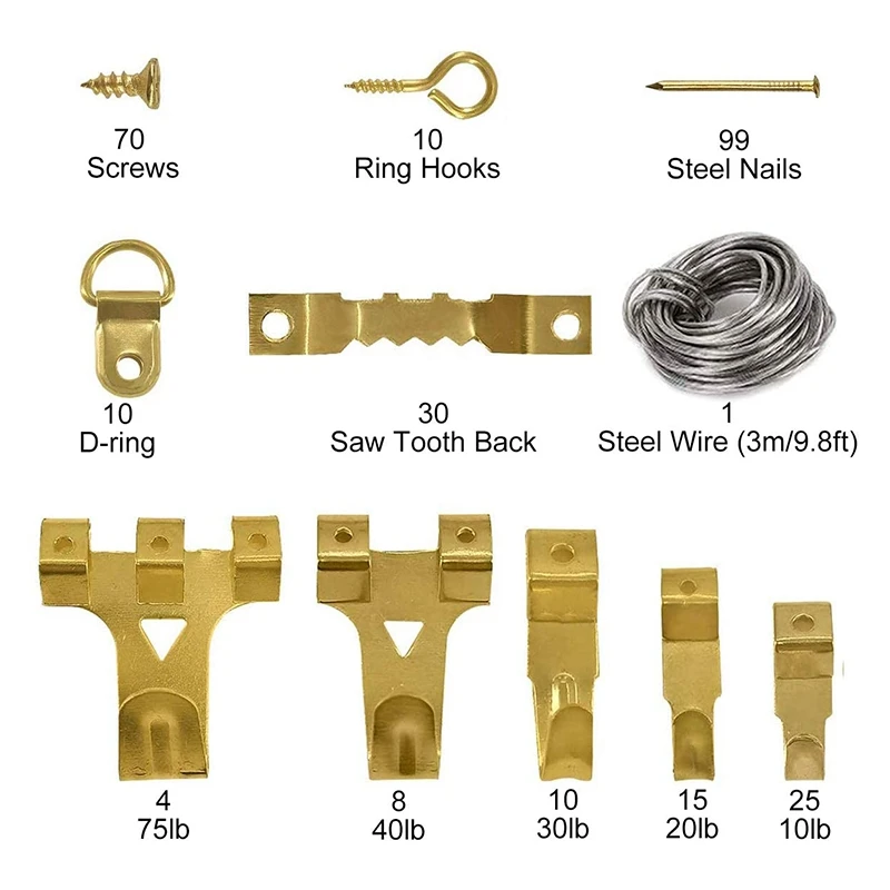 

282Pcs Picture Hooks for Hard Walls, Picture Hanging Kit for Picture Frame Fixing, Assorted Picture Hanger Set