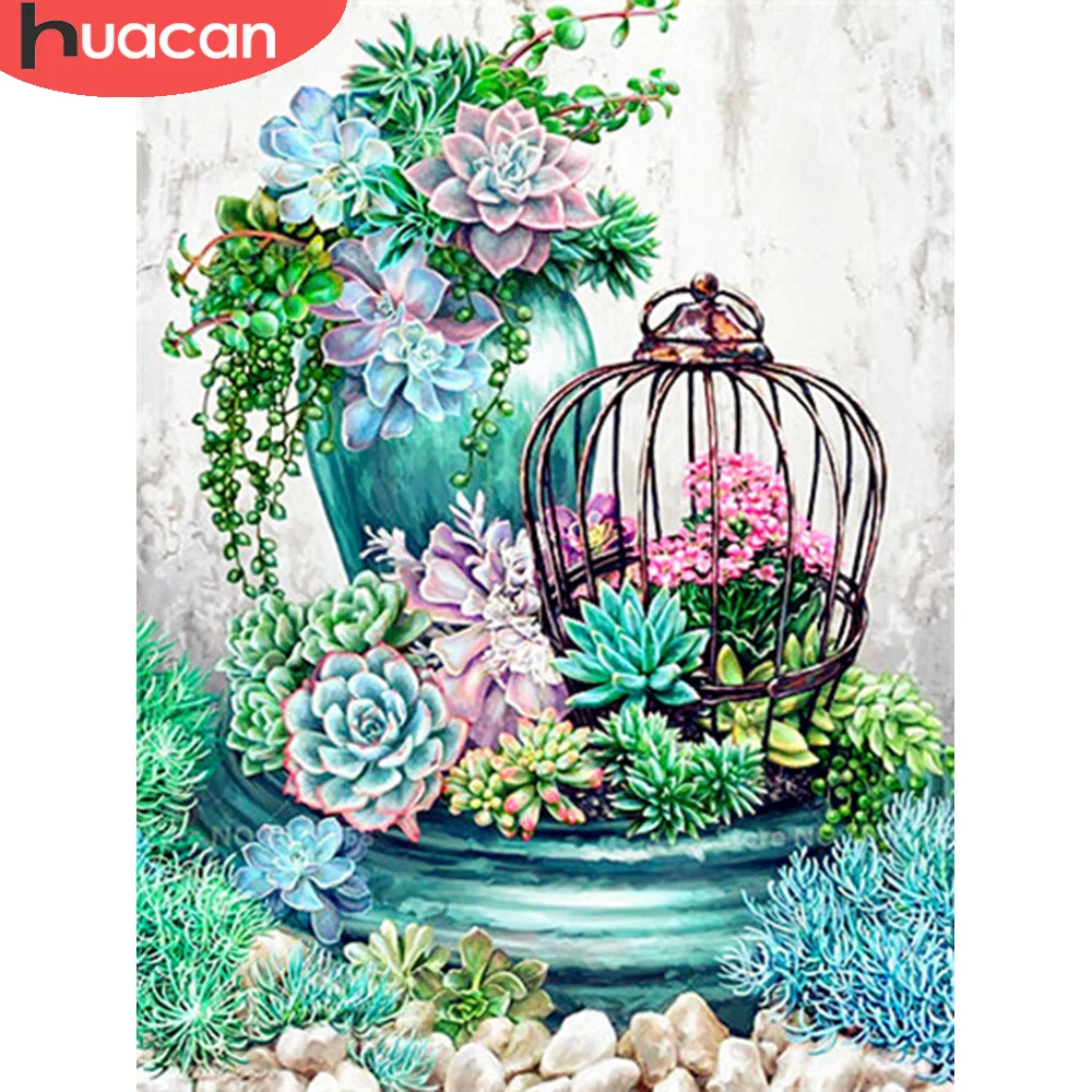 

Алмазная живопись HUACAN, цветок, вышивка крестиком, алмазная вышивка, суккуленты, мозаика, домашний декор, настенные наклейки