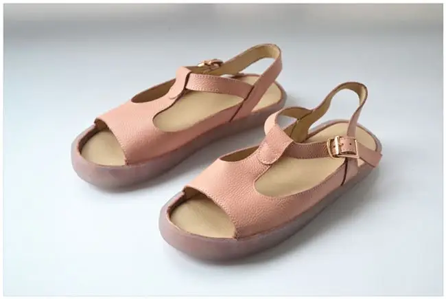 Careaymade/женские сандалии для отдыха, большие размеры Новые летние пляжные туфли для отдыха с открытым носком женская обувь из натуральной кожи с застежкой - Цвет: Pink