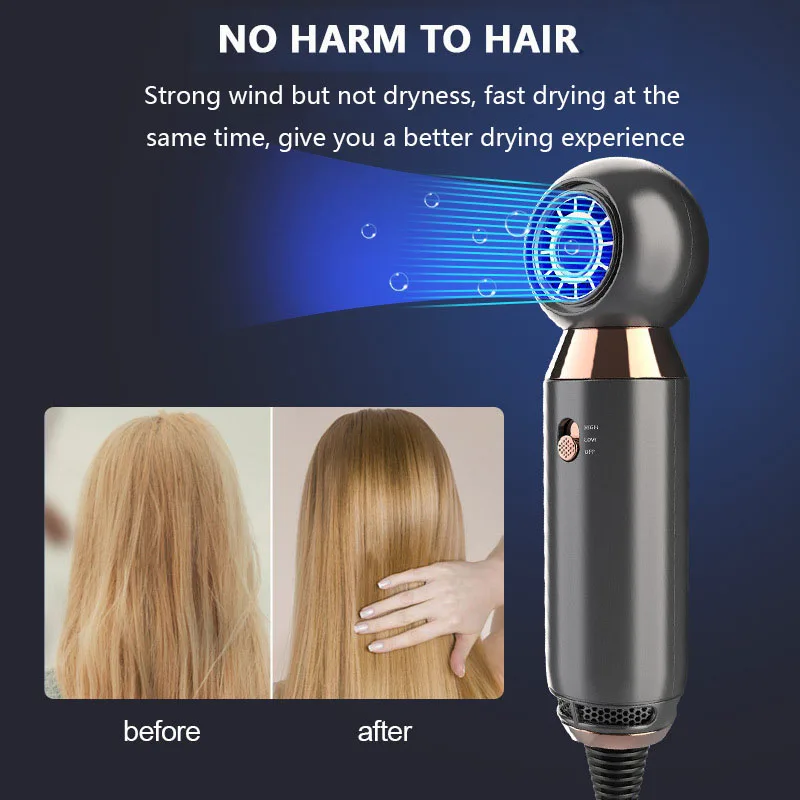 Secador de Cabelo Secador de Cabelo sem Folhas Secador de Cabelo para Secagem Nível de Ruído Profissional Folhas para Secagem Rápida Leve Baixo Pequeno 800w sem 7 Secadores de cabelo