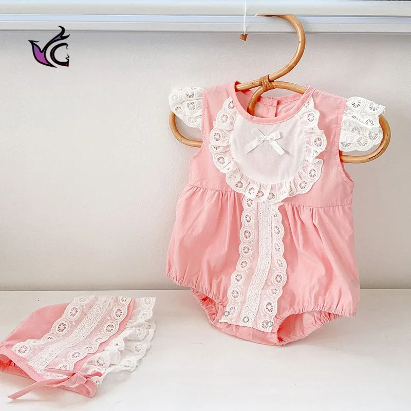 

2021 Summer Orange Lace Fly Sleeve Baby Girl Baby Baby Baby One-piece Bag Fart Creeping Suit 0-2 Years Old
