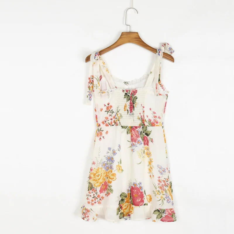 

Summer Women's Casual Flower Print Ruffled Slim Sling Dress