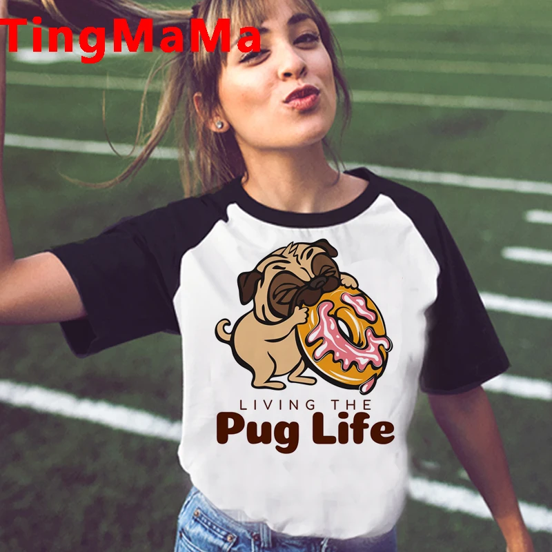 

Футболка женская с рисунком французского бульдога мопса, милая графическая рубашка в стиле Харадзюку, топ в стиле унисекс, с рисунком грани...