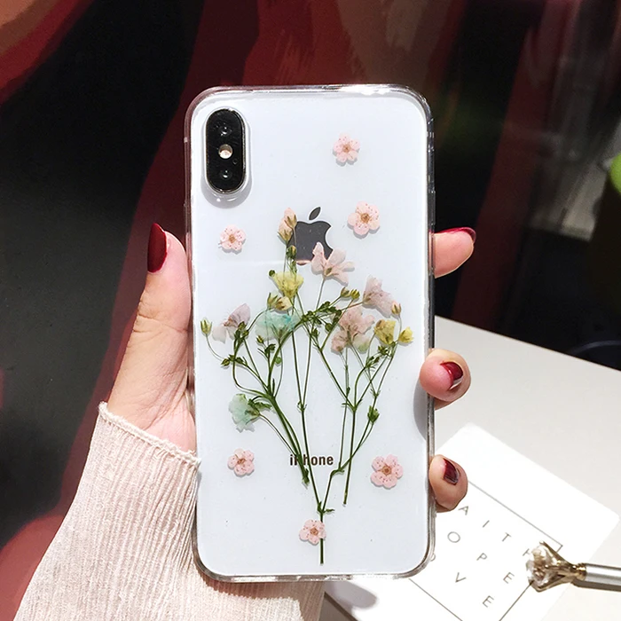 OnePlant настоящий высушенный чехлы с цветочным принтом для iPhone XS чехол для MAX XR ручная работа Прозрачная мягкая задняя крышка для iPhone 6 6S 7 8 Plus X чехол для телефона